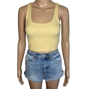 American Eagle Casual Solid Yellow Crewneck Sleeveless Crop Pullover Tank Top